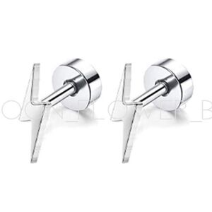 Tiny Silver Lightning Bolt Flat Back Earrings